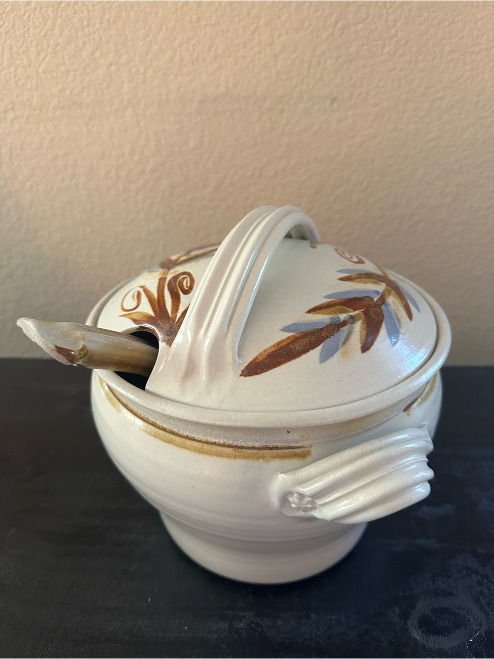 vintage handmade ceramic stew bowl. Studio Art Pottery serving bowl.